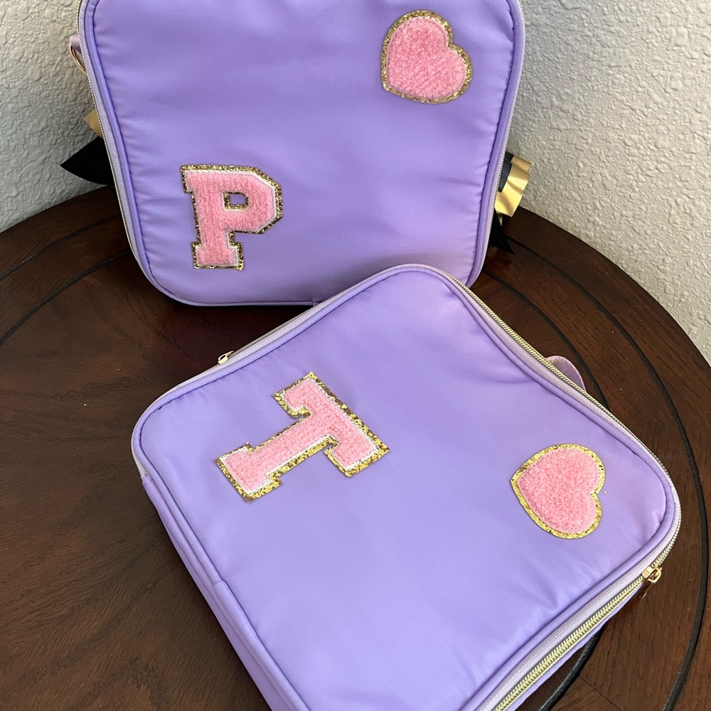 Purple Backpack with Pink Heart and Letter Patches